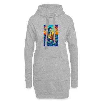 Vibrant Buddha in Ocean Sunset - Hoodie Dress - heather grey - Front