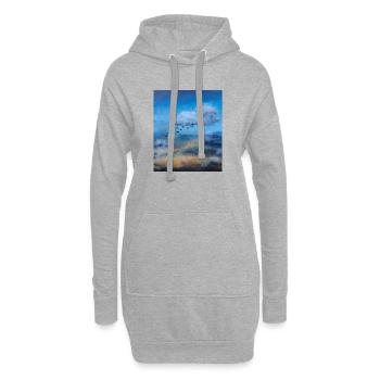 Oiseaux en vol au-dessus d’un ciel nuageux - Sweat-shirt à capuche long Femme - gris chiné - Devant