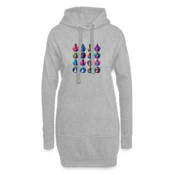 Farbige Schachfiguren in Neon-Optik - Hoodie-Kleid - Grau meliert - Vorne