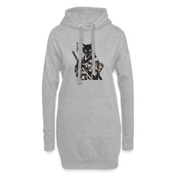 Samurai Katze – moderner japanischer Style - Hoodie-Kleid - Grau meliert - Vorne