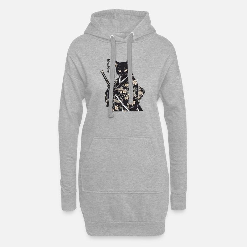 Samurai Katze – moderner japanischer Style - Hoodie-Kleid - Grau meliert