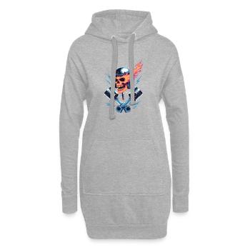 Totenkopf und Kolben Motorrad Motiv - Hoodie-Kleid - Grau meliert - Vorne