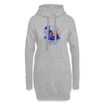 Capybara mit Pizza im UFO - Hoodie-Kleid - Grau meliert - Vorne
