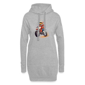 Motorrad fahrendes Kind mit Helm - Hoodie-Kleid - Grau meliert - Vorne