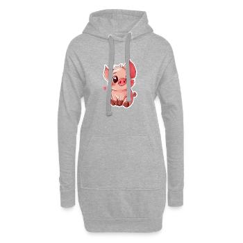 Schwein Ferkel - Hoodie-Kleid - Grau meliert - Vorne