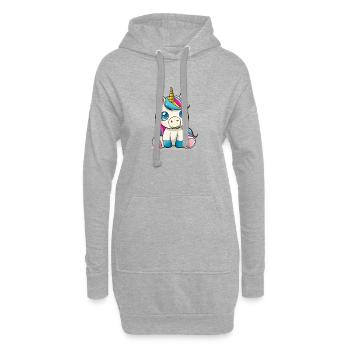 Bunter Einhorn-Cartoon auf Kuschelstoff - Hoodie-Kleid - Grau meliert - Vorne