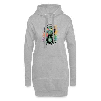 Dino Velociraptor DJ Neon Splash Festival Party - Hoodie-Kleid - Grau meliert - Vorne