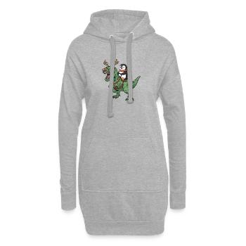 Pinguin reitet T-Rex Lustiger Weihnachtsdinosaurie - Hoodie-Kleid - Grau meliert - Vorne