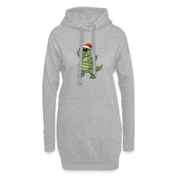 Mignon Dino T-Rex avec des guirlandes lumineuses de sapin de Noël - Sweat-shirt à capuche long Femme - gris chiné - Devant