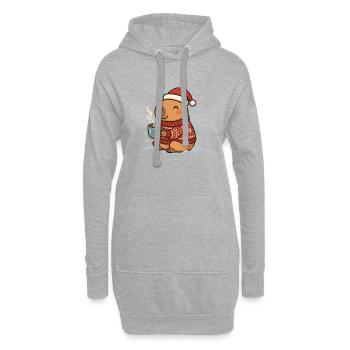 ✨ Cozy Capybara mit Kakao & Weihnachtsmütze - Hoodie-Kleid - Grau meliert - Vorne