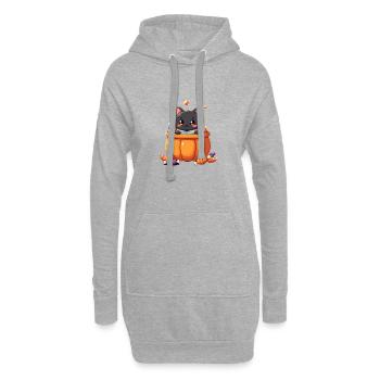 Halloween Katze mit Halloween Kürbis - Hoodie-Kleid - Grau meliert - Vorne