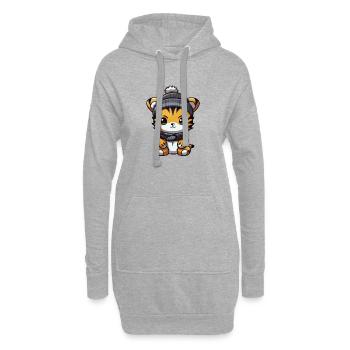 Tigre Hiver Animal Bébé Bande Dessinée - Sweat-shirt à capuche long Femme - gris chiné - Devant