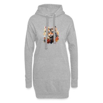 Chat Maine Coon - Portrait d’art avec des fleurs - Sweat-shirt à capuche long Femme - gris chiné - Devant