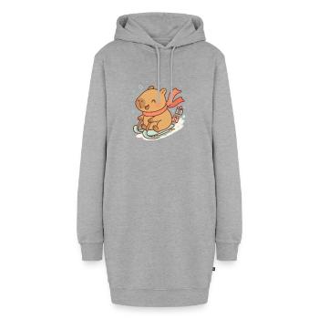 Capybara chevauche joyeusement un traîneau dans la neige - Sweat-shirt à capuche long Femme - gris chiné - Devant