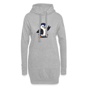 Rocker-Pinguin in Lederjacke mit Teufelshorn - Hoodie-Kleid - Grau meliert - Vorne