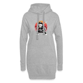 Guerrier samouraï husky avec katana avant rétro - Sweat-shirt à capuche long Femme - gris chiné - Devant