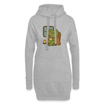 Grenouille avec du thé à la fenêtre – Journée de pluie douillette - Sweat-shirt à capuche long Femme - gris chiné - Devant