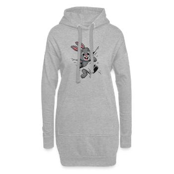Süßer Comic Hase – Perfekt für Kinder & Tierfans - Hoodie-Kleid - Grau meliert - Vorne