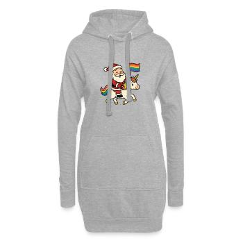 Süßer Weihnachtsmann reitet Einhorn mit Regenbogen - Hoodie-Kleid - Grau meliert - Vorne