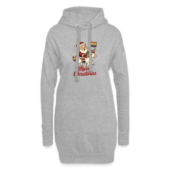 Weihnachtsmann auf Einhorn mit Regenbogenfahne - Hoodie-Kleid - Grau meliert - Vorne