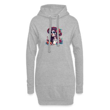 Zuckerschädel mit Blumenhut - Hoodie-Kleid - Grau meliert - Vorne