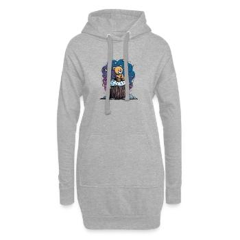 Kuschelbär auf Cupcake im Weltraum - Hoodie-Kleid - Grau meliert - Vorne