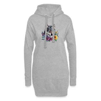 Wolfsfreund im Blumenkranz - Hoodie-Kleid - Grau meliert - Vorne
