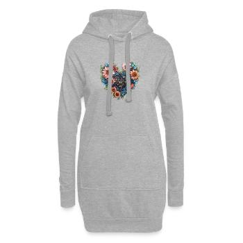Blumenherz aus Zahnrädern - Hoodie-Kleid - Grau meliert - Vorne