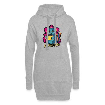 Kaffee Katze – But First Coffee - Hoodie-Kleid - Grau meliert - Vorne