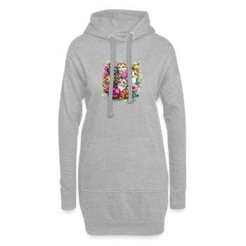 Katzen im Blumengarten - Hoodie-Kleid - Grau meliert - Vorne