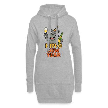 Silvester Party feiern lustig Sekt Hippo New Year - Hoodie-Kleid - Grau meliert - Vorne