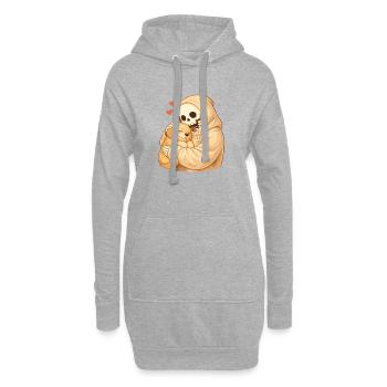 Cozy Skelett mit Welpe – Geborgenheit - Hoodie-Kleid - Grau meliert - Vorne