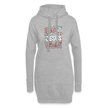 Dieses Mädchen liebt Jesus & Volleyball - Hoodie-Kleid - Grau meliert - Vorne
