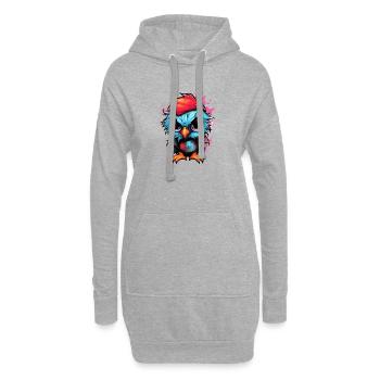 Bunte Eulen-Pop mit rotem Hut - Hoodie-Kleid - Grau meliert - Vorne