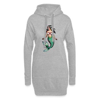 Tatouage de sirène rétro - Sweat-shirt à capuche long Femme - gris chiné - Devant