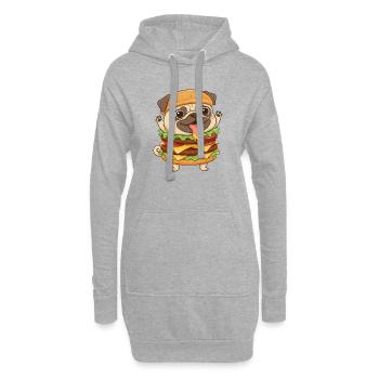 Süßer Mops Hund Cartoon Fast Food Cheeseburger - Hoodie-Kleid - Grau meliert - Vorne
