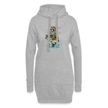 Un raton laveur drôle fait des chevauchements sur un achigan - Sweat-shirt à capuche long Femme - gris chiné - Devant