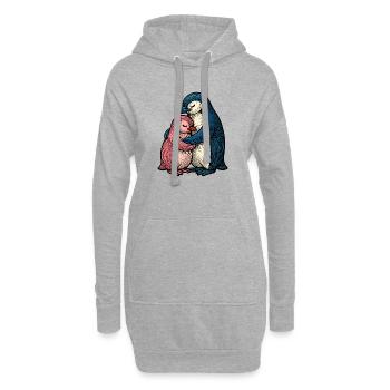 Pingouins Câlins : Duo Bleu Rose - Sweat-shirt à capuche long Femme - gris chiné - Devant
