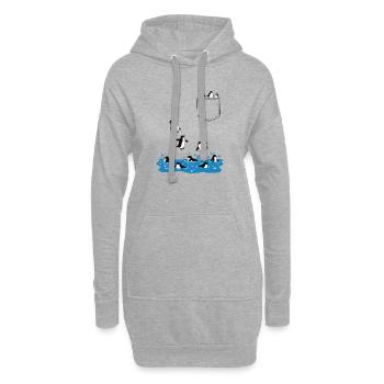 Pinguin Sprung ins Wasser Pocket Design - Hoodie-Kleid - Grau meliert - Vorne