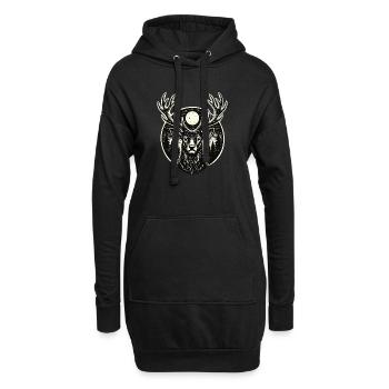 Forest Spirit – Hirsch im Woodcut Stil - Hoodie-Kleid - Schwarz - Vorne