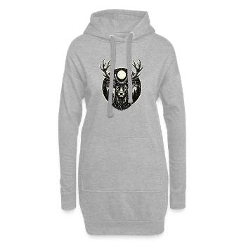Forest Spirit – Hirsch im Woodcut Stil - Hoodie-Kleid - Grau meliert - Vorne