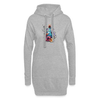 Blumenflasche im Farbenglanz - Hoodie-Kleid - Grau meliert - Vorne