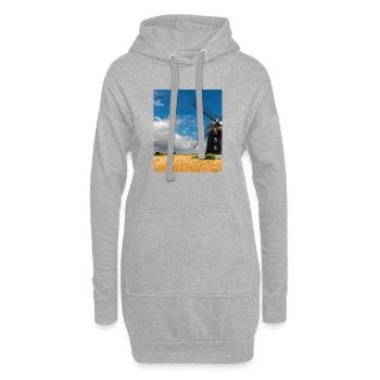Mühle zwischen goldenen Feldern - Hoodie-Kleid - Grau meliert - Vorne