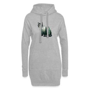 Eine Wald Katze gemalt in Wasserfarben  Forest Cat - Hoodie-Kleid - Grau meliert - Vorne