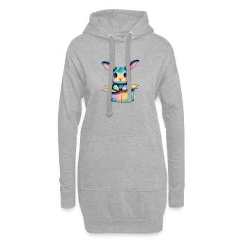 Kunterbunter Hase im Karton - Hoodie-Kleid - Grau meliert - Vorne