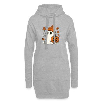 Halloween Geist mit Kürbis - Süßes Herbst Outfit - Hoodie-Kleid - Grau meliert - Vorne