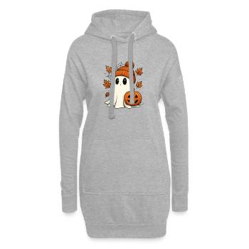 Halloween Geist mit Kürbis - Süßes Herbst Outfit - Hoodie-Kleid - Grau meliert - Vorne