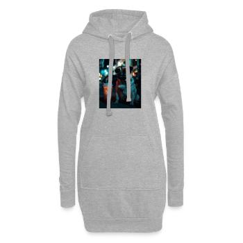 Neon-Pug im Nachtleben - Hoodie-Kleid - Grau meliert - Vorne