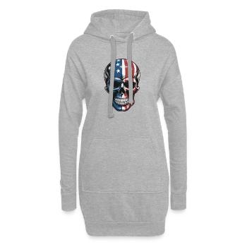 USA Totenkopf - Design du Crâne Patriote - Sweat-shirt à capuche long Femme - gris chiné - Devant