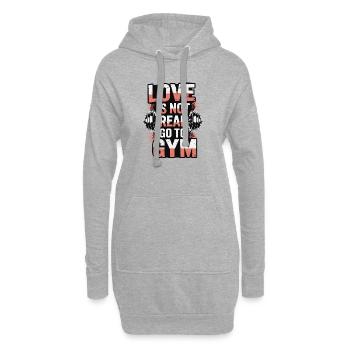 L’amour n’est pas réel - direction la salle de sport - Sweat-shirt à capuche long Femme - gris chiné - Devant